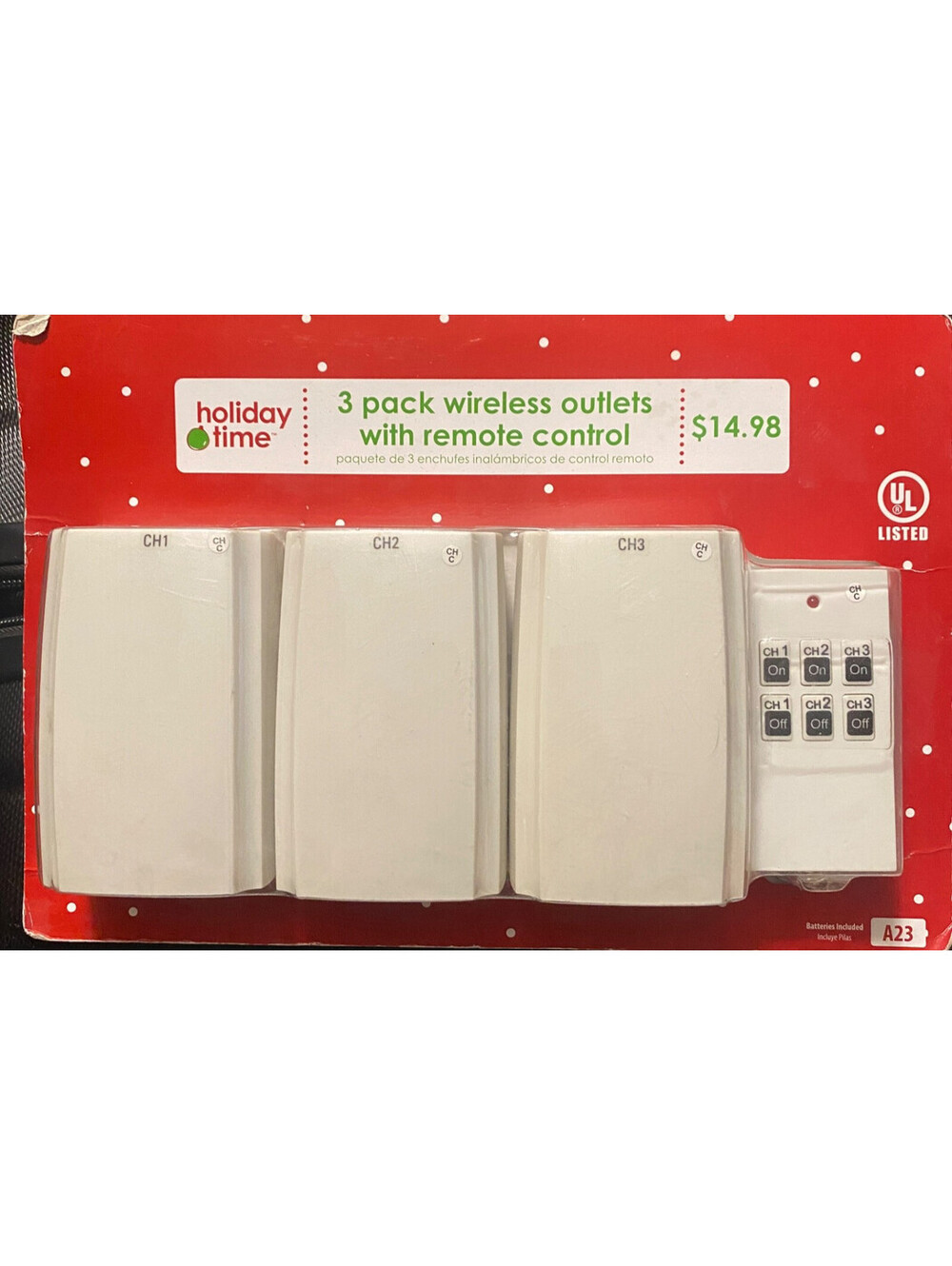 Holiday Time 3Pk Indoor Wireless Outlets w/ Remote Control.
